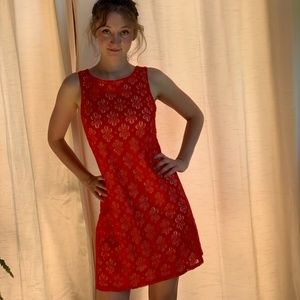 60s style red lace floral dress